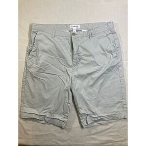 Calvin Klein Mens Gray Cotton Chino Shorts Size 34 Casual Summer Flat Front